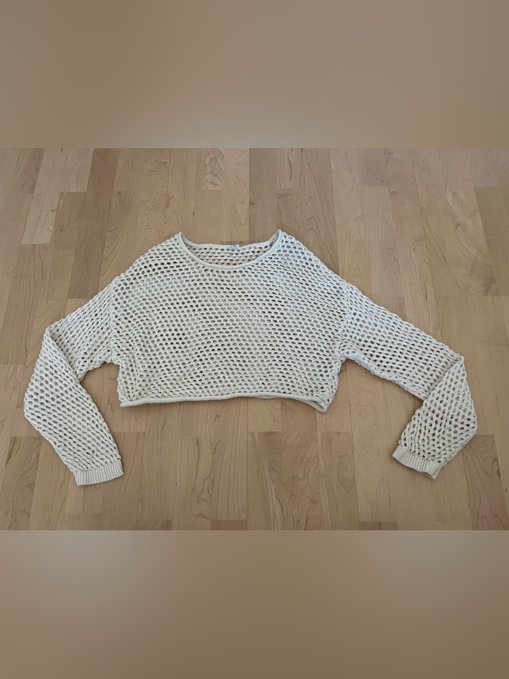 Garage Ivory Cropped Open-Knit Sweater